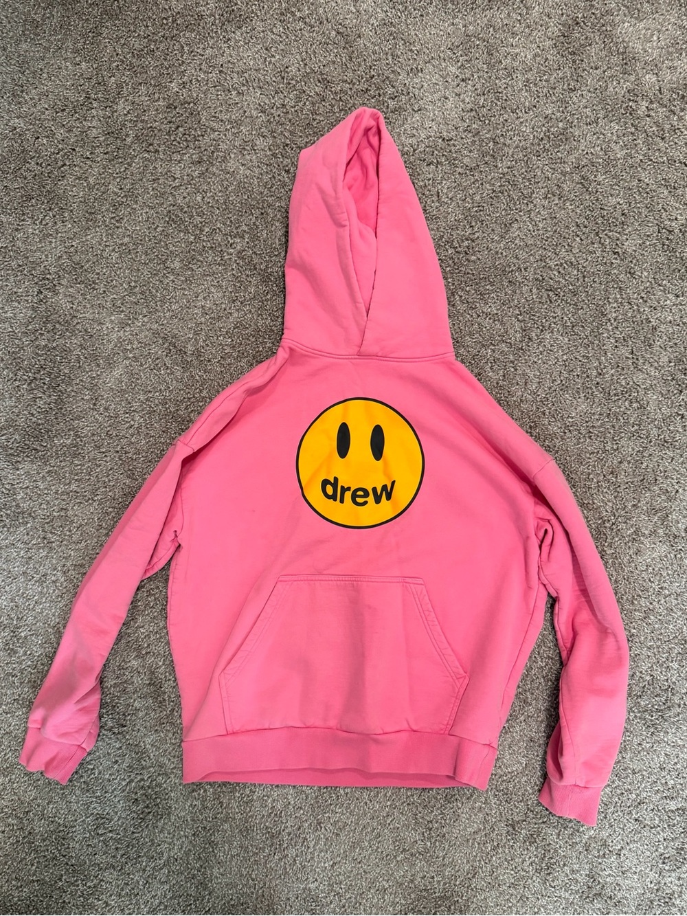drew house Pink Hoodie with Yellow Smiley Logo